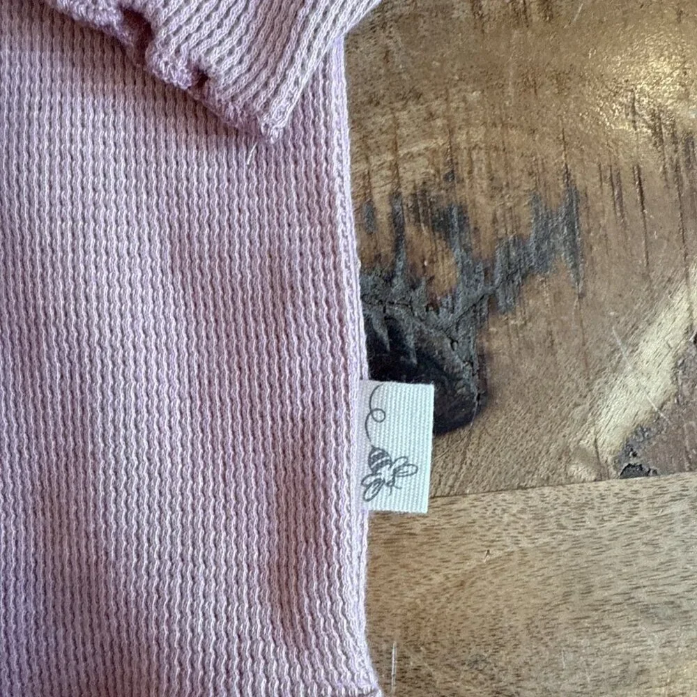 BURT'S BEES BABY One-piece Bodysuit Outfit 12 months Waffle Pink Ruffles LS